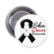Skin Cancer Survivor Flower Ribbon Button