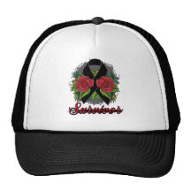 Skin Cancer Survivor Rose Grunge Tattoo Mesh Hats