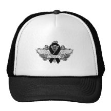 Skin Cancer Winged SURVIVOR Ribbon Trucker Hats