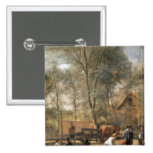 Skittle Players outside an Inn, c.1660-63 Pinback Button