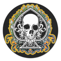 SKULL ACE OF SPADES ROUND STICKERS