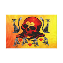 Skull and Cats Gallery Wrapped Canvas
