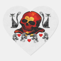 Skull and Cats Heart Sticker
