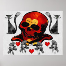 Skull and Cats Print