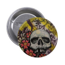 skull and cherry blossom tattoo button