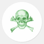 Skull and Cross Bones - Green Round Sticker