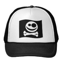 Skull and Crossbones Flag. Black and White. Trucker Hats