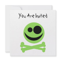 Skull and Crossbones. Green and Black. Custom Invitation