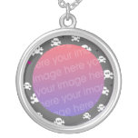 skull and crossbones on grey necklace