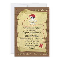 Skull and Crossbones Pirate Treasure Map Birthday Invitation