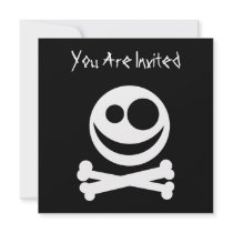 Skull and Crossbones. White and Black. Personalized Invitations