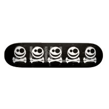 Skull and Crossbones. White and Black. Skateboard