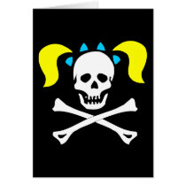 Skull and Crossbones With Pigtails Cards