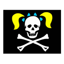 Skull and Crossbones With Pigtails Post Cards