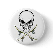 Skull and Crossed Skateboards  Button