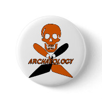 Skull and Crossed Trowels Archaeology Pinback Button
