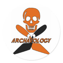 Skull and Crossed Trowels Archaeology Round Sticker