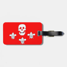 SKULL AND FLEUR DE LISE  RED JOLLY ROGER BANNER TAG FOR LUGGAGE