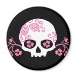 Skull and Pink Flower Pattern Fridge Magnet