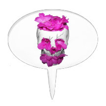 Skull and Pink Flowers Cake Pick