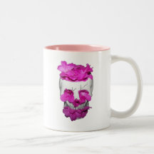 Skull and Pink Flowers Mug