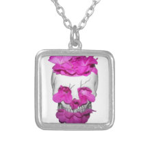 Skull and Pink Flowers Necklace