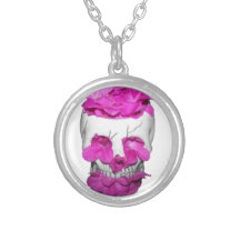 Skull and Pink Flowers Necklaces