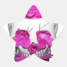 Skull and Pink Flowers Star Stickers