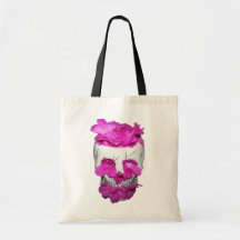 Skull and Pink Flowers Tote Bag