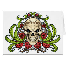 Skull and Roses with Crown Of Thorns by Al Rio Cards