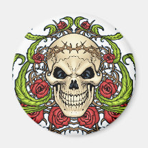 Skull and Roses with Crown Of Thorns by Al Rio Refrigerator Magnet