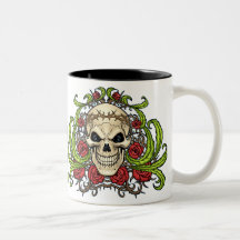 Skull and Roses with Crown Of Thorns by Al Rio Coffee Mugs