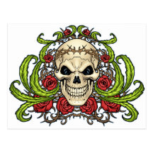 Skull and Roses with Crown Of Thorns by Al Rio Post Card