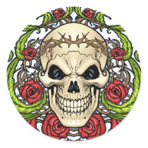 Skull and Roses with Crown Of Thorns by Al Rio Sticker