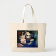 Skull and spell book on gifts, clothing, and cards tote bag