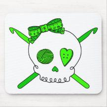 Skull & Crochet Hooks (Lime Green) Mousepad