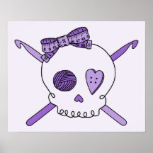 Skull & Crochet Hooks (Purple Background) Poster