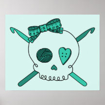 Skull & Crochet Hooks (Turquoise Background) Posters