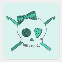 Skull & Crochet Hooks (Turquoise Background) Sticker