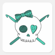 Skull & Crochet Hooks (Turquoise) Square Sticker