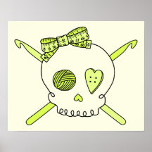 Skull & Crochet Hooks (Yellow Background) Posters