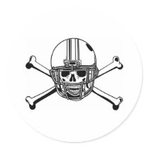 Skull & Cross Bones Football Player Round Stickers