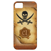 SKULL CROSSED SWORDS  MONOGRAM wax seal parchment iPhone 5 Case
