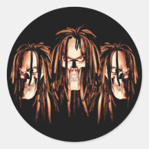 Skull Dreadlocks Round Sticker