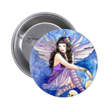 Skull Fairy, gothic dark fantasy purple moth art Pins