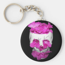 Skull Full of Pink Flowers Key Chain
