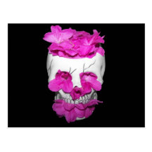 Skull Full of Pink Flowers Post Card