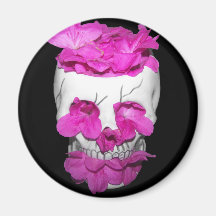 Skull Full of Pink Flowers Refrigerator Magnet