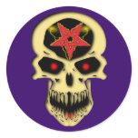 Skull head pentagram skull pentacle round stickers