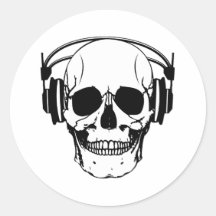 Skull Headphones Round Stickers